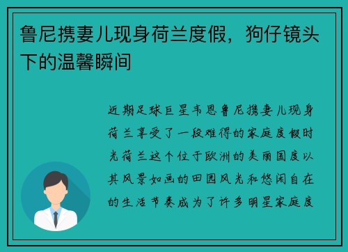 鲁尼携妻儿现身荷兰度假，狗仔镜头下的温馨瞬间